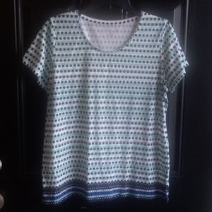 Turquoise/green and white striped & polka dot shir